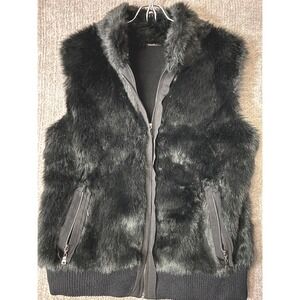 Tahari Black Faux Fur Knit Zip Up Vest Women's Size 6